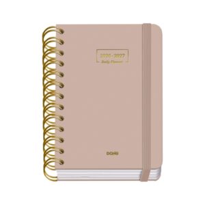 dohe premium agenda escolar 26/27 formato a6 dia pagina papel offset ahuesado 80g cubierta de carton plastificado espiral metalica doble goma 12x17x3cm color beige