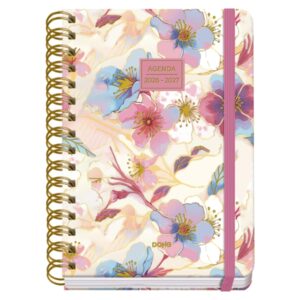 dohe premium magnolia agenda escolar 26/27 formato a5 semana vista papel offset ahuesado 80g cubierta de carton plastificado espiral metalica doble goma 15x21x2cm multicolor
