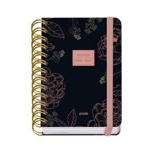 dohe premium noir agenda escolar 26/27 formato a6 dia pagina papel offset ahuesado 80g cubierta de carton plastificado espiral metalica doble goma 12x17x3cm color negro