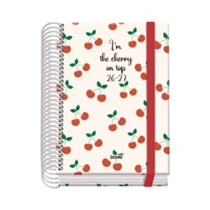 dohe prime cerezas agenda escolar 26/27 formato a6 dia pagina papel offset ahuesado 70g cubierta de carton plastificado espiral goma 12x17x3cm multicolor