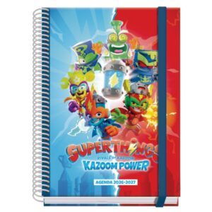 dohe prime superthings agenda escolar 26/27 formato a5 semana vista papel offset ahuesado 70g cubierta de carton plastificado espiral goma 15x21x2cm multicolor