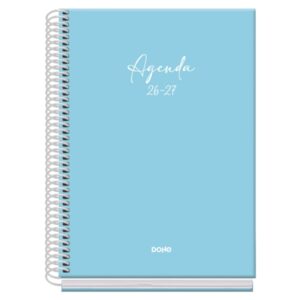 dohe basic serenity agenda escolar 26/27 formato a5 semana vista papel offset ahuesado 70g cubierta de carton plastificado espiral metalica goma 15x21x2cm color azul