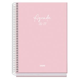 dohe basic serenity agenda escolar 26/27 formato a5 dia pagina papel offset ahuesado 70g cubierta de carton plastificado espiral metalica goma 15x21x4cm color rosa