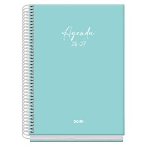 dohe basic serenity agenda escolar 26/27 formato a5 dia pagina papel offset ahuesado 70g cubierta de carton plastificado espiral metalica goma 15x21x4cm color verde