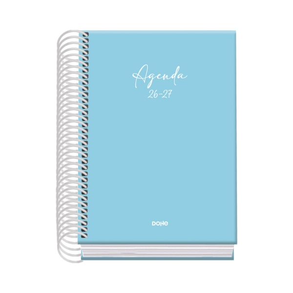 dohe basic serenity agenda escolar 26/27 formato a6 dia pagina papel offset ahuesado 70g cubierta de carton plastificado espiral goma 12x17x3cm color azul
