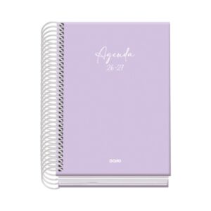 dohe basic serenity agenda escolar 26/27 formato a6 dia pagina papel offset ahuesado 70g cubierta de carton plastificado espiral metalica goma 12x17x3cm color morado