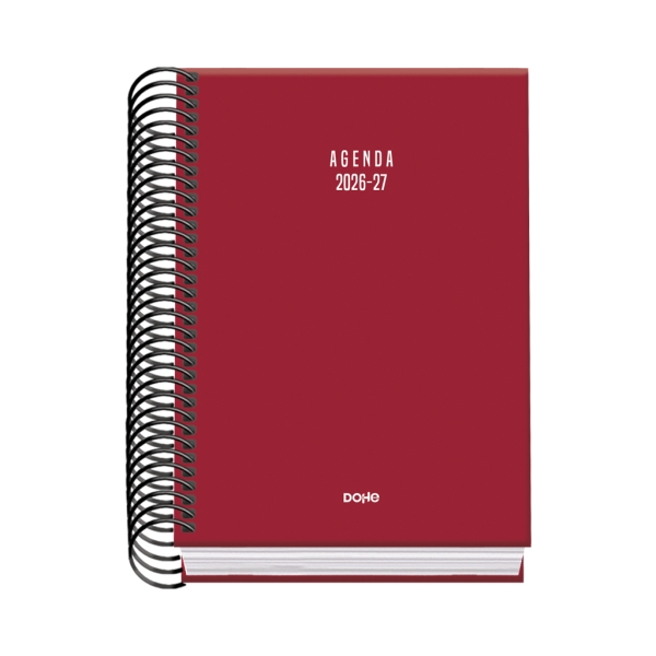 dohe basic colour vibes agenda escolar 26/27 formato a6 dia pagina papel offset ahuesado 70g cubierta de carton plastificado espiral metalica goma 12x17x3cm color burdeos