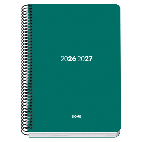 dohe basic element agenda escolar 26/27 formato a5 semana vista papel offset ahuesado 70g cubierta de carton plastificado espiral metalica goma 15x21x2cm color verde