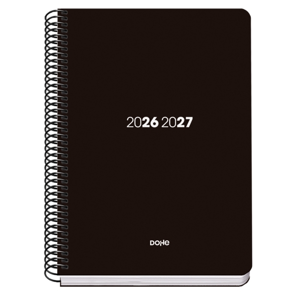 dohe basic element agenda escolar 26/27 formato a5 semana vista papel offset ahuesado 70g cubierta de carton plastificado espiral metalica goma 15x21x2cm color negro