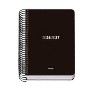 dohe basic element agenda escolar 26/27 formato a6 dia pagina papel offset ahuesado 70g cubierta de carton plastificado espiral metalica goma 12x17x3cm color negro