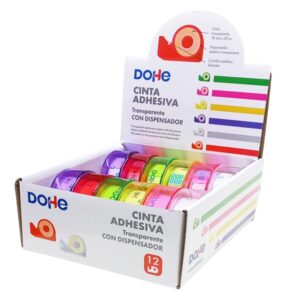 dohe expositor con 12 mini portarrollos cinta adhesiva 18mm x 20m colores surtidos