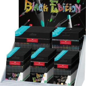 faber castell black edition expositor con 44 estuches surtidos de lapices de colores mina supersuave madera negra ideales para dibujo sobre papel claro, oscuro y de colores colores surtidos