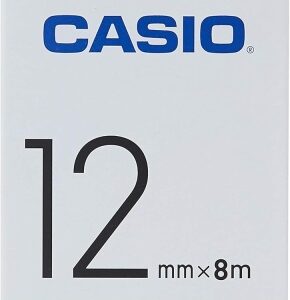 casio xr 12we cinta de etiquetas original para rotuladora texto negro sobre fondo blanco ancho 12mm x largo 8m