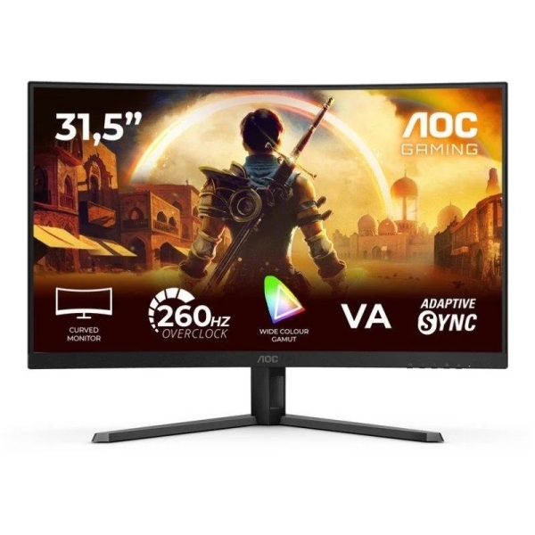 aoc g4 c32g42ze monitor 31.5" curvo 1500r led va fullhd 240hz respuesta 1ms hdmi, displayport, audio montaje vesa 100x100