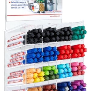 edding 3000 expositor con 128 rotuladores permanentes punta redonda de 1.5mm trazo entre 1.5 y 3mm recargable secado rapido colores surtidos gama completa