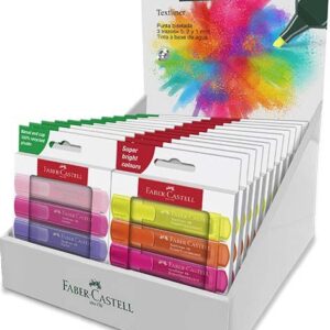 faber castell textliner 46 expositor con 11 packs de 4 marcadores neon y 11 packs de 4 marcadores pastel punta biselada trazo entre 1mm y 5mm tinta con base de agua colores surtidos