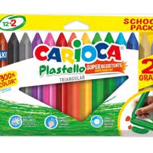 carioca plastello maxi pack de 12+2 plasticeras triangulares brillantes y lavables colores surtidos