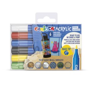 carioca acrylic pack de 6 marcadores de pintura acrilica punta maxi tinta a base de agua alta cobertura colores surtidos