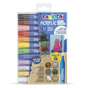 carioca acrylic pack de 12 marcadores de pintura acrilica punta maxi tinta a base de agua alta cobertura colores surtidos