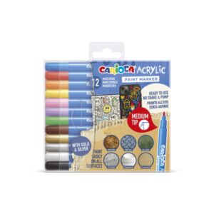 carioca acrylic pack de 12 marcadores de pintura acrilica punta media tinta a base de agua alta cobertura colores surtidos