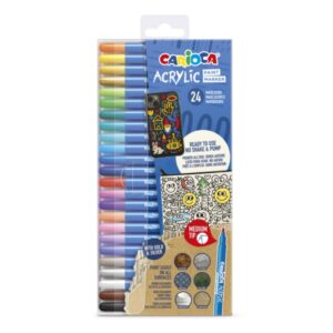 carioca acrylic pack de 24 marcadores de pintura acrilica punta media tinta a base de agua alta cobertura colores surtidos