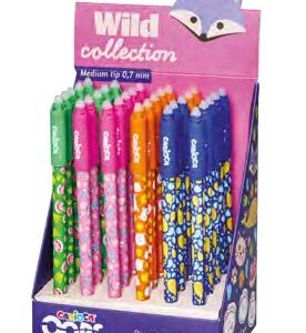 carioca wild collection oops expositor con 30 boligrafos borrables punta 0.7mm divertidos diseños de animales