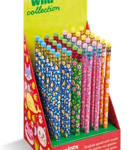 carioca wild collection expositor con 36 lapices hb con goma de diferentes colores divertidos diseños de animales