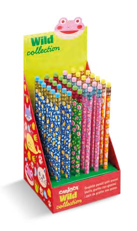 carioca wild collection expositor con 36 lapices hb con goma de diferentes colores divertidos diseños de animales