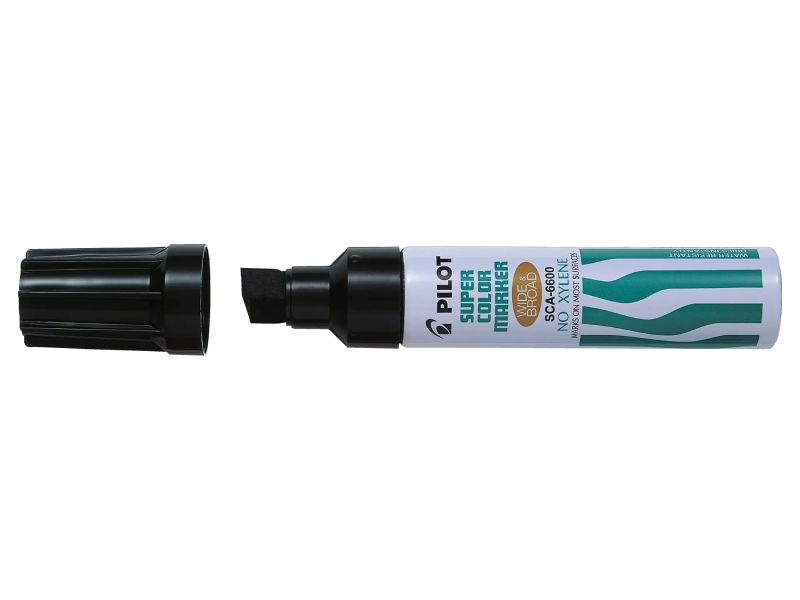 pilot super color 6600 rotulador permanente multisuperficie extragrueso punta biselada extragruesa de fibra tinta base alcohol libre de xileno cuerpo metalico color negro