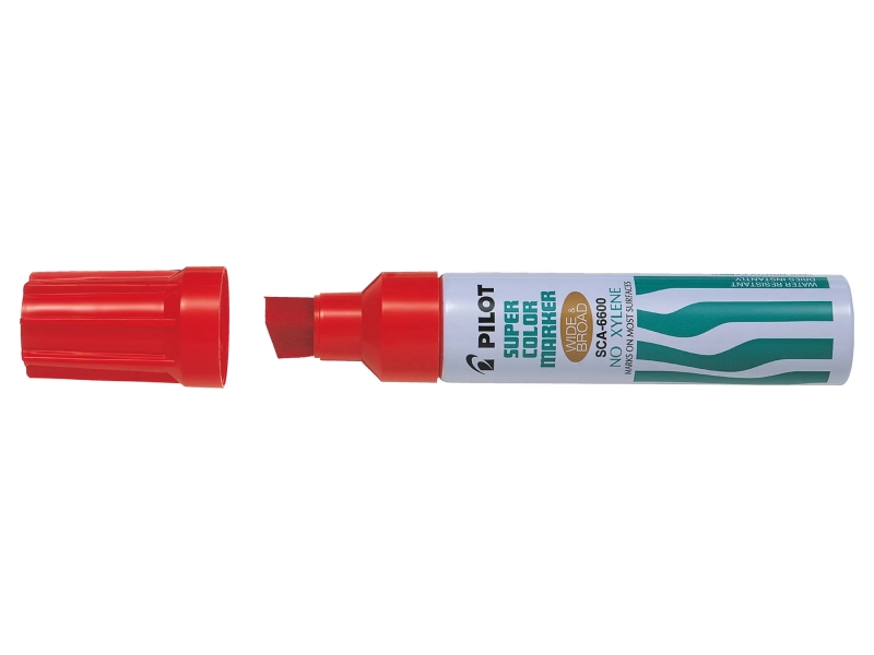 pilot super color 6600 rotulador permanente multisuperficie extragrueso punta biselada extragruesa de fibra tinta base alcohol libre de xileno cuerpo metalico color rjo