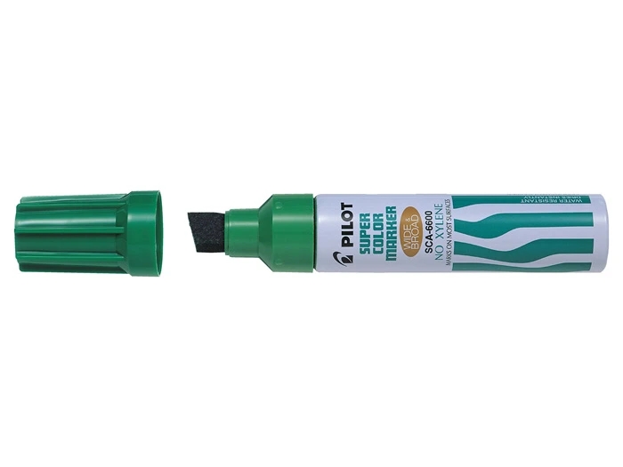 pilot super color 6600 rotulador permanente multisuperficie extragrueso punta biselada extragruesa de fibra tinta base alcohol libre de xileno cuerpo metalico color verde