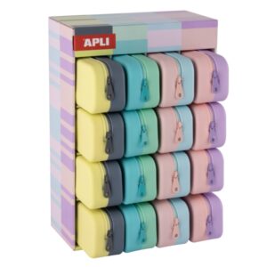 apli nordik bicolor expositor de 16 estuches de silicona rectangulares bicolor cremallera repelente al agua medidas 75x185x55mm colores pastel surtidos