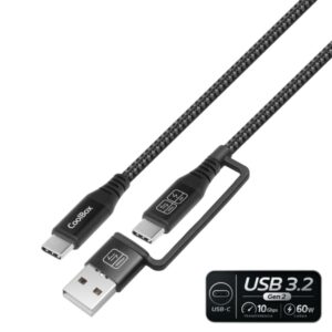coolbox cable usb c a usb c 3.2 con adaptador a usb a 60w longitud 1,8m color negro