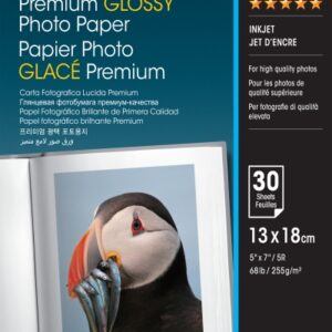 epson premium glossy photo pack de 30 hojas de papel fotografico 13x18cm gramaje de 255g/m2 acabado brillante compatible con impresoras inkjet color blanco