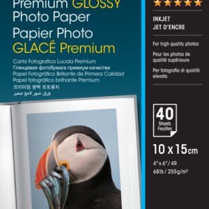 epson premium glossy photo pack de 40 hojas de papel fotografico 10x15cm gramaje de 255g/m2 acabado brillante compatible con impresoras inkjet color blanco