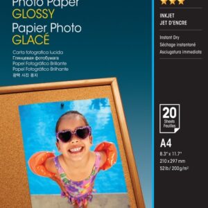 epson photo glossy pack de 20 hojas de papel fotografico a4 gramaje de 200g/m2 acabado brillante compatible con impresoras inkjet color blanco