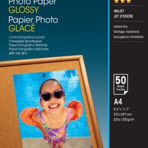 epson photo glossy pack de 50 hojas de papel fotografico a4 gramaje de 200g/m2 acabado brillante compatible con impresoras inkjet color blanco
