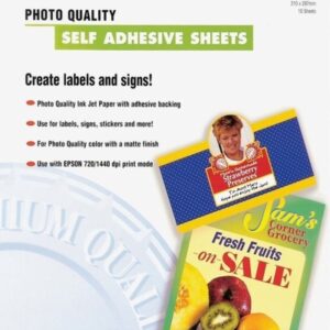 epson photo quality self adhesive pack de 10 hojas autoadhesivas a4 gramaje de 167g/m2 calidad fotografica mate compatible con impresoras inkjet color blanco