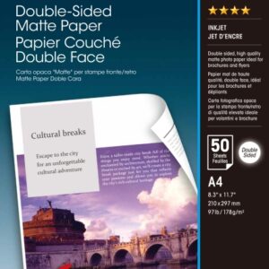 epson double sided matte pack de 50 hojas de papel a4 gramaje de 178g/m2 mate especial para impresion a doble cara compatible con impresoras inkjet color blanco