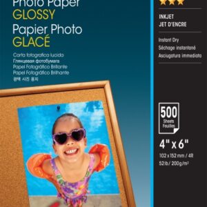 epson photo glossy pack de 500 hojas de papel fotografico 10x15cm gramaje de 200g/m2 acabado brillante compatible con impresoras inkjet color blanco