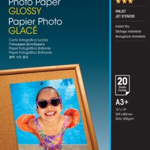 epson photo glossy pack de 20 hojas de papel fotografico a3+ gramaje de 200g/m2 acabado brillante compatible con impresoras inkjet color blanco