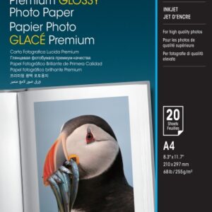 epson premium glossy photo pack de 20 hojas de papel fotografico a4 gramaje de 255g/m2 acabado brillante compatible con impresoras inkjet color blanco