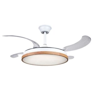 muvip ventilador de techo retractil 30w luz led hasta 6000k temporizador 6 velocidades color madera