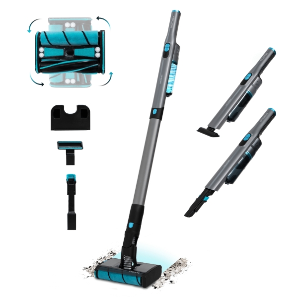 cecotec scoba 2100 twice aspiradora de escoba vertical 2 en 1 210w 20kpa de succion ultraligero autonomia hasta 45min accesorios multifuncion modos eco y turbo color gris y negro