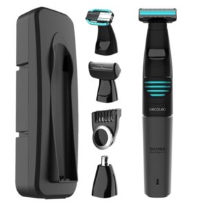 cecotec precisioncare 5in1 afeitadora recortadora 5 en 1 500mah cabezales multifuncion peine ajustable 1 10mm ipx5 indicadores led incluye accesorios color negro y azul