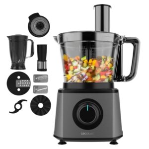 cecotec foodprocessor paprika 2000 full procesador de alimentos 2000w bowl de 3.5l jarra de 1.8l filtro exprimidor discos y cuchillas variados velocidad variable color gris y negro