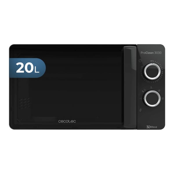 cecotec proclean 3030 microondas 700w capacidad 20l modo descongelar facil limpieza tecnologia 3dwave 6 niveles avisador acustico color negro