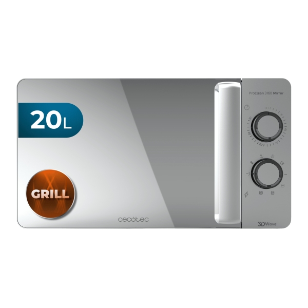 cecotec proclean 3160 mirror microondas 700w capacidad 20l grill de 800w tecnologia 3dwave modo descongelar 6 niveles avisador acustico color acero