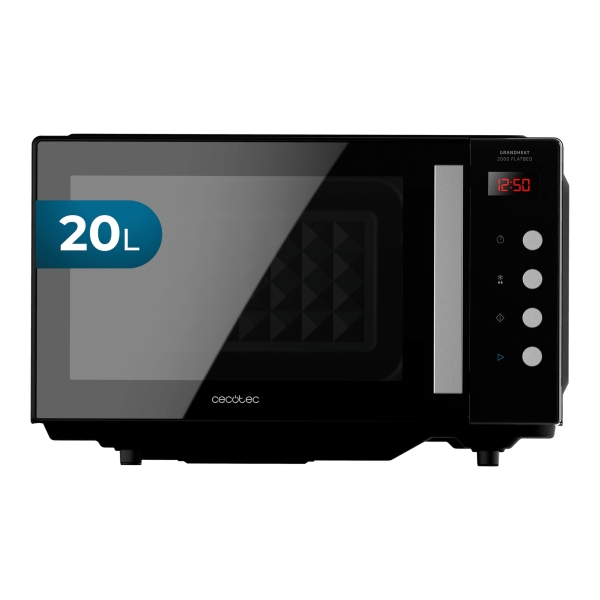 cecotec grandheat 2000 flatbed black microondas sin plato 700w capacidad 20l revestimiento ceramico bloqueo de seguridad infantil avisador acustico color negro