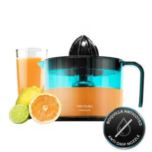 cecotec essentialvita adjust black exprimidor electrico 40w filtro regulador de pulpa 2 conos desmontables boquilla antigoteo apto lavavajillas cubierta antipolvo color negro y azul